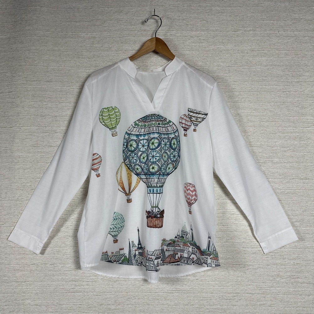 Hot Air Balloon Paris Print Blouse Women's Lightweight Travel Art Top Art Paris